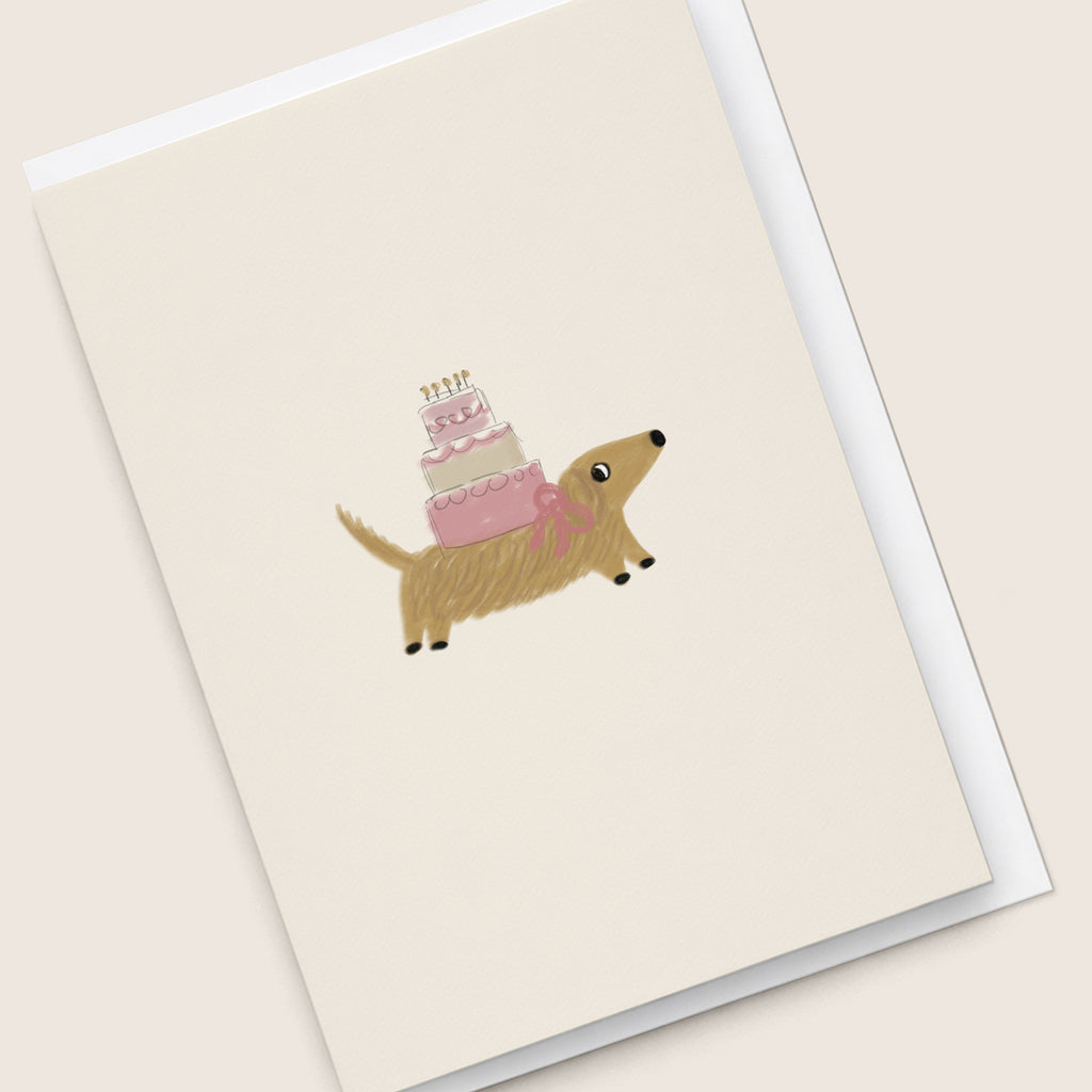 'Birthday Cake Doxie' Card (Cream)
