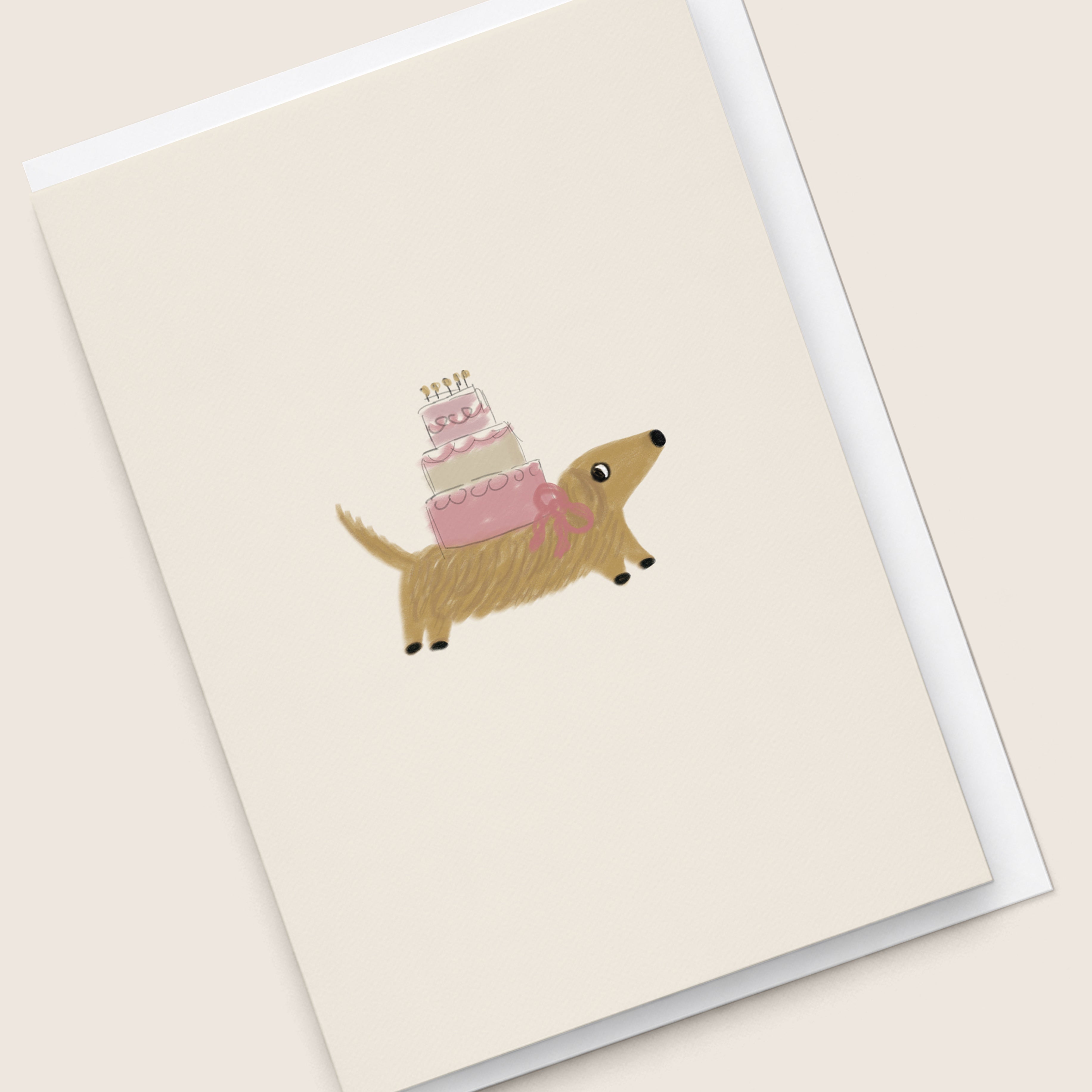 'Birthday Cake Doxie' Card (Cream)