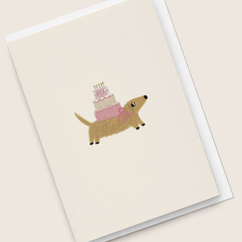 'Birthday Cake Doxie' Card (Cream)