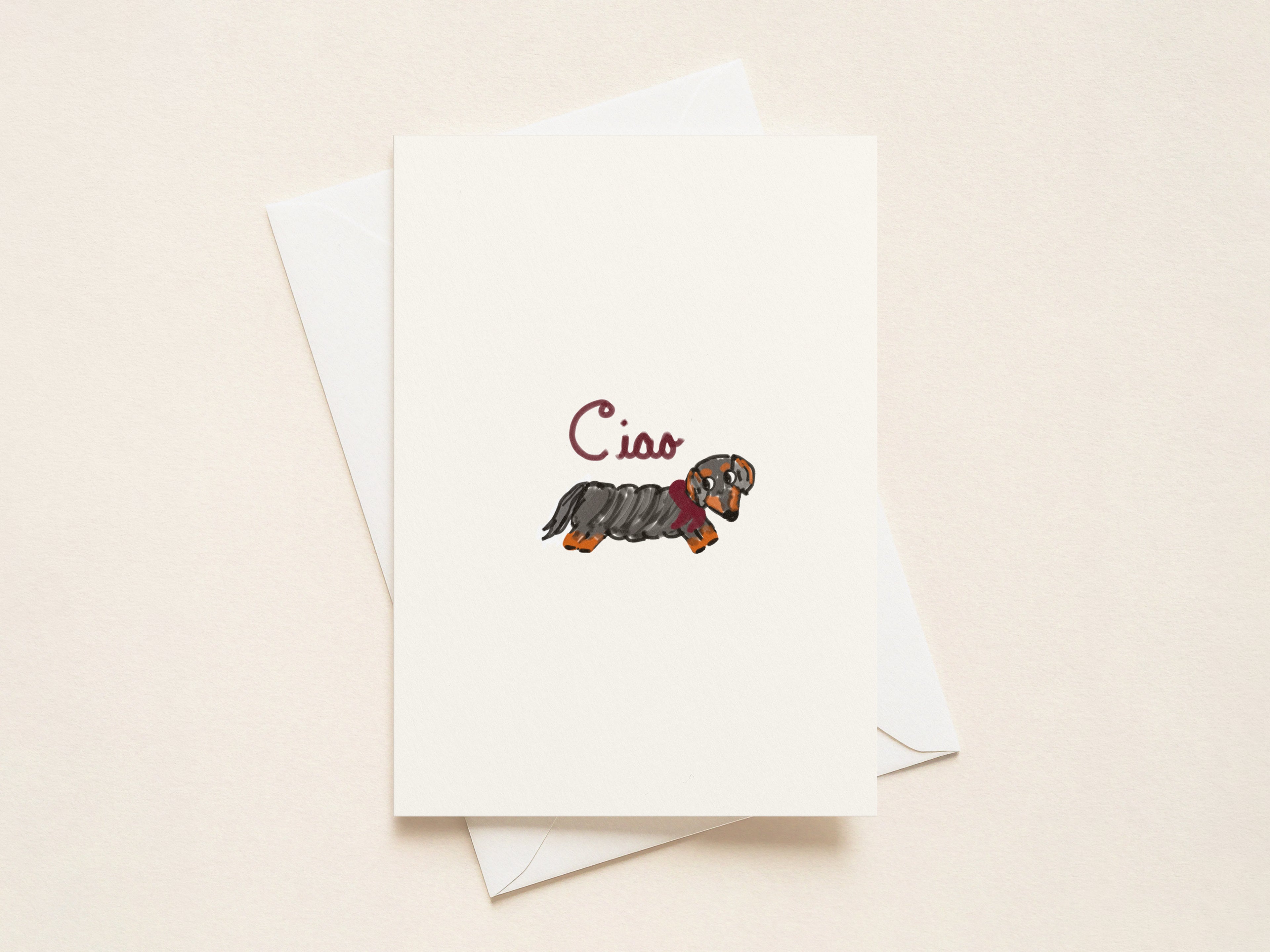 "Ciao” Greeting Cards - Black and Tan Doxie