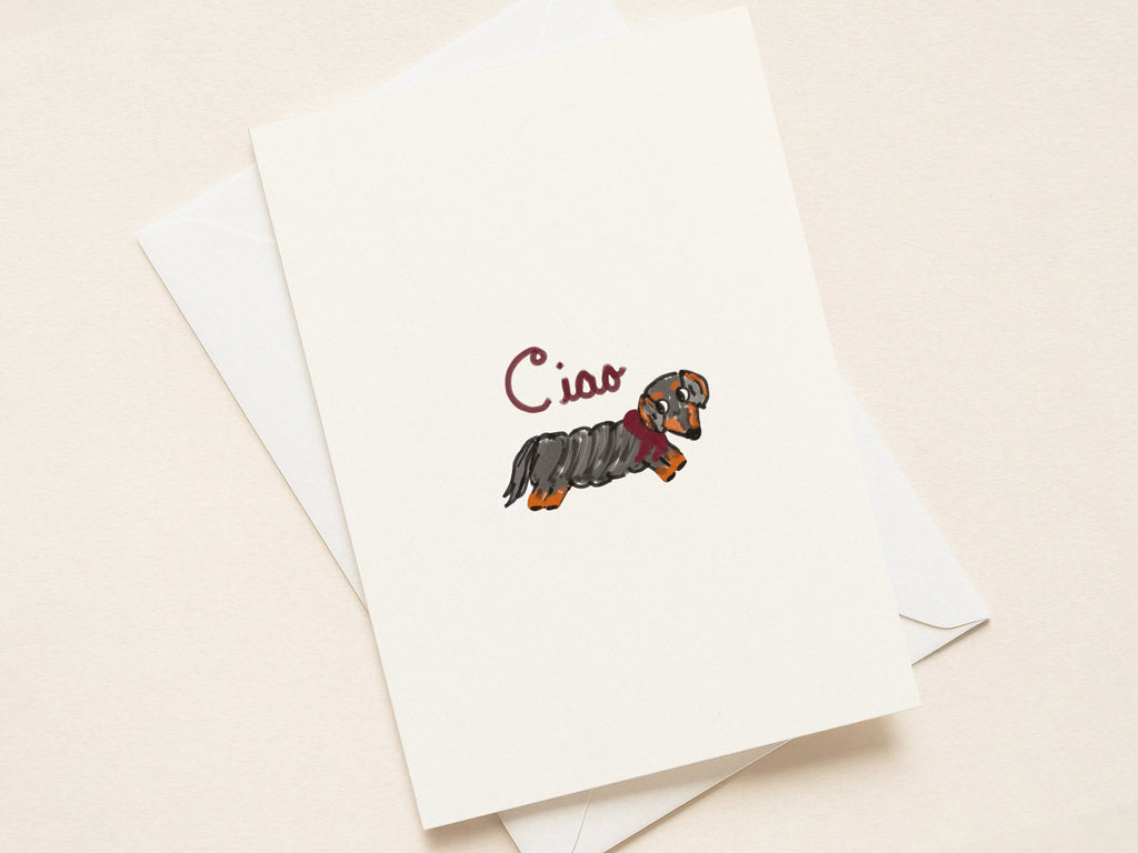 "Ciao” Greeting Card - Black and Tan Doxie