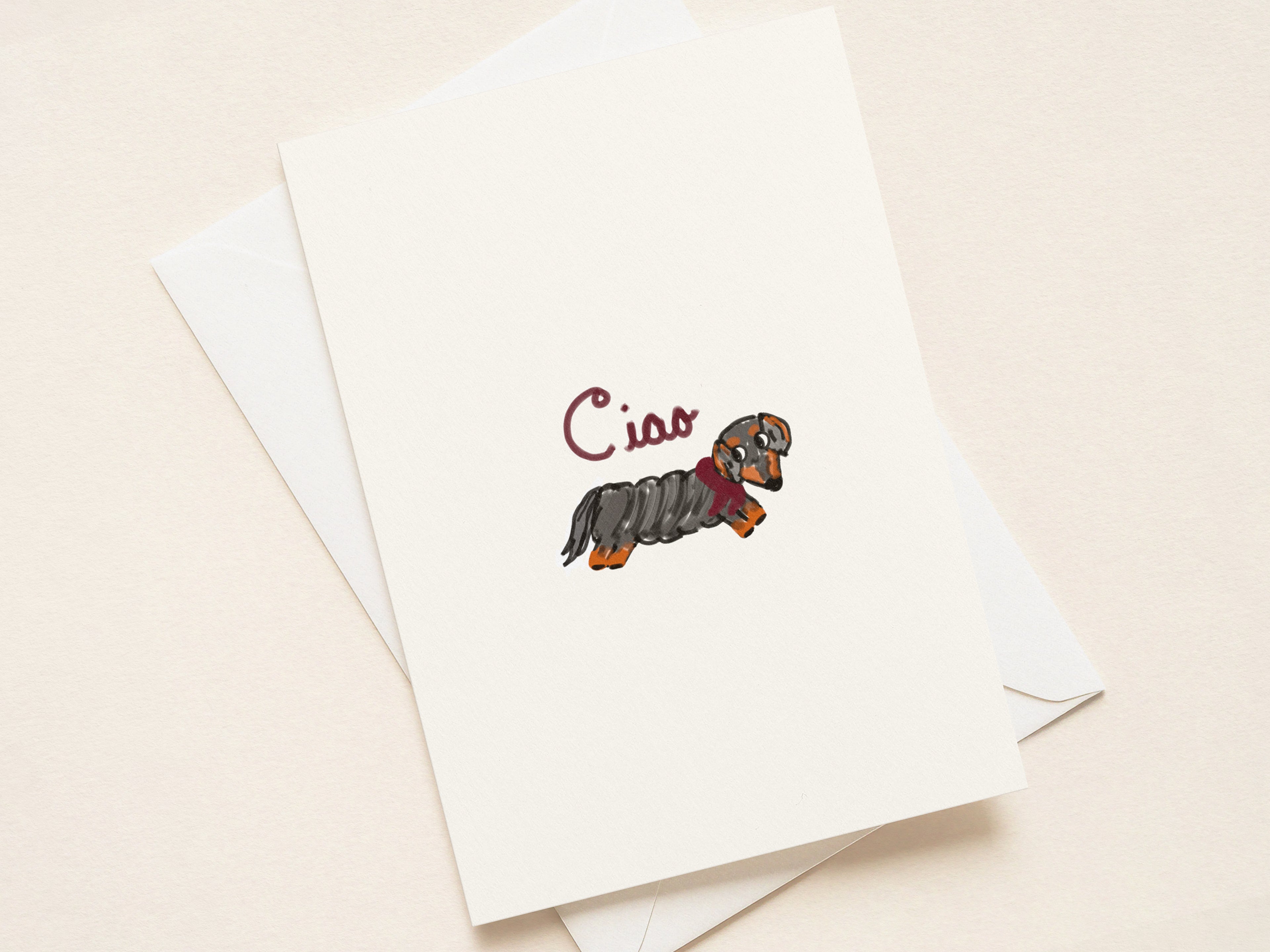 "Ciao” Greeting Cards - Black and Tan Doxie