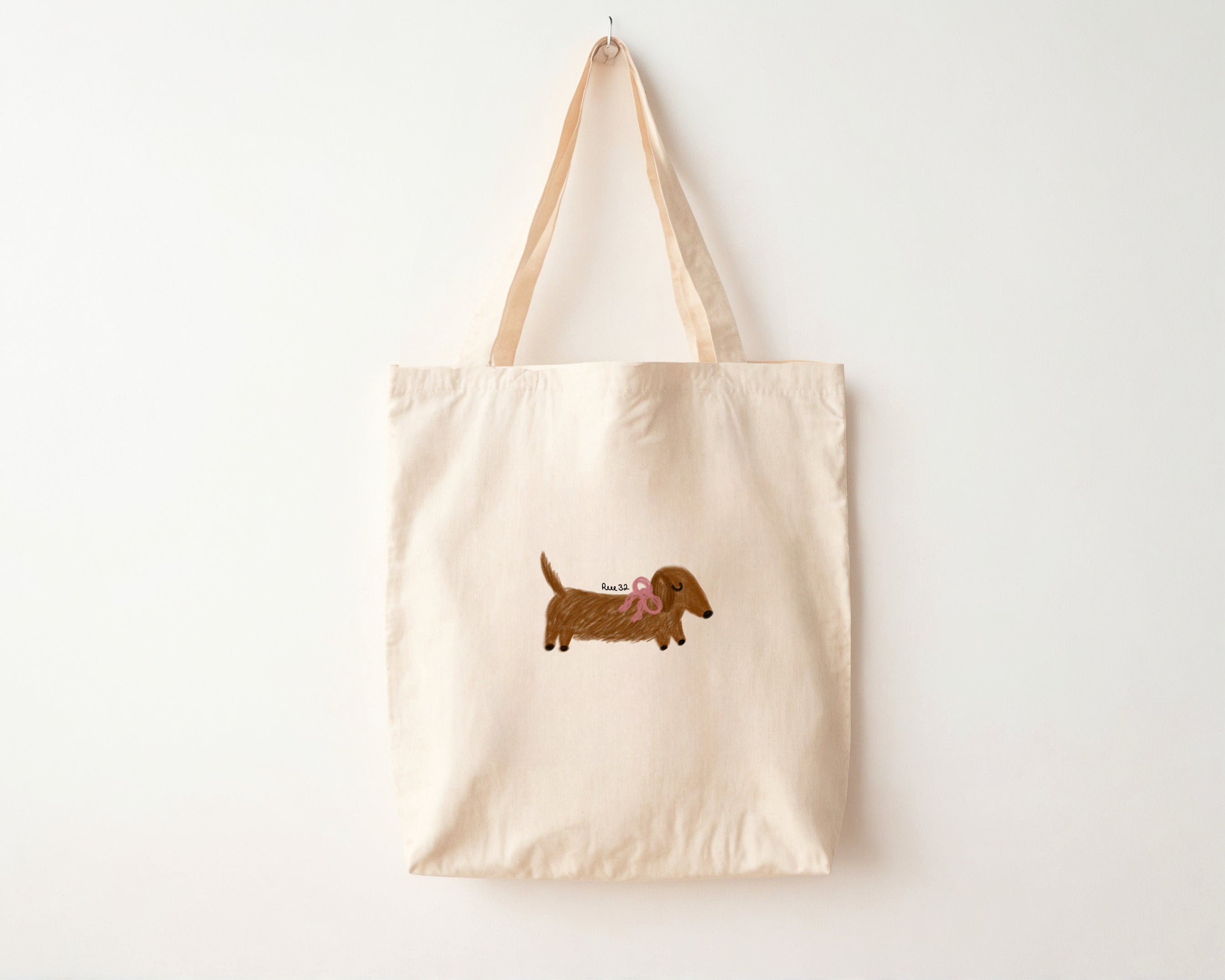 "Pink Bow Doxie" Tote Bag