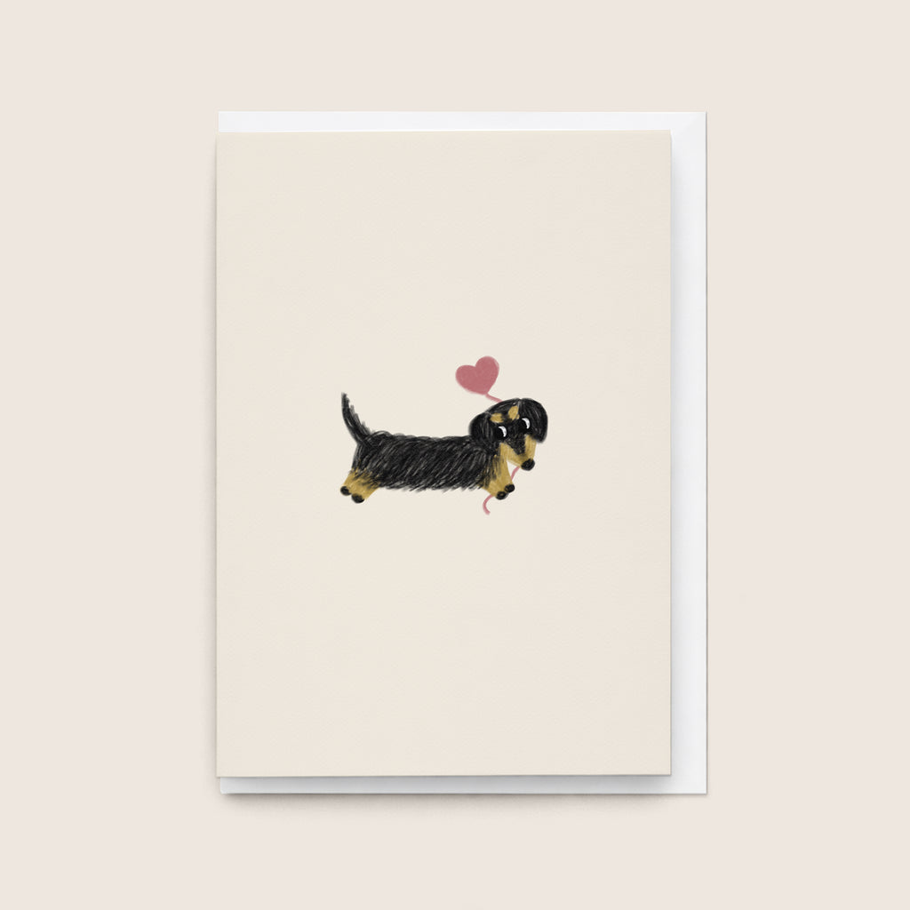 “Puppy Love” Greeting Card - Black and Cream Doxie