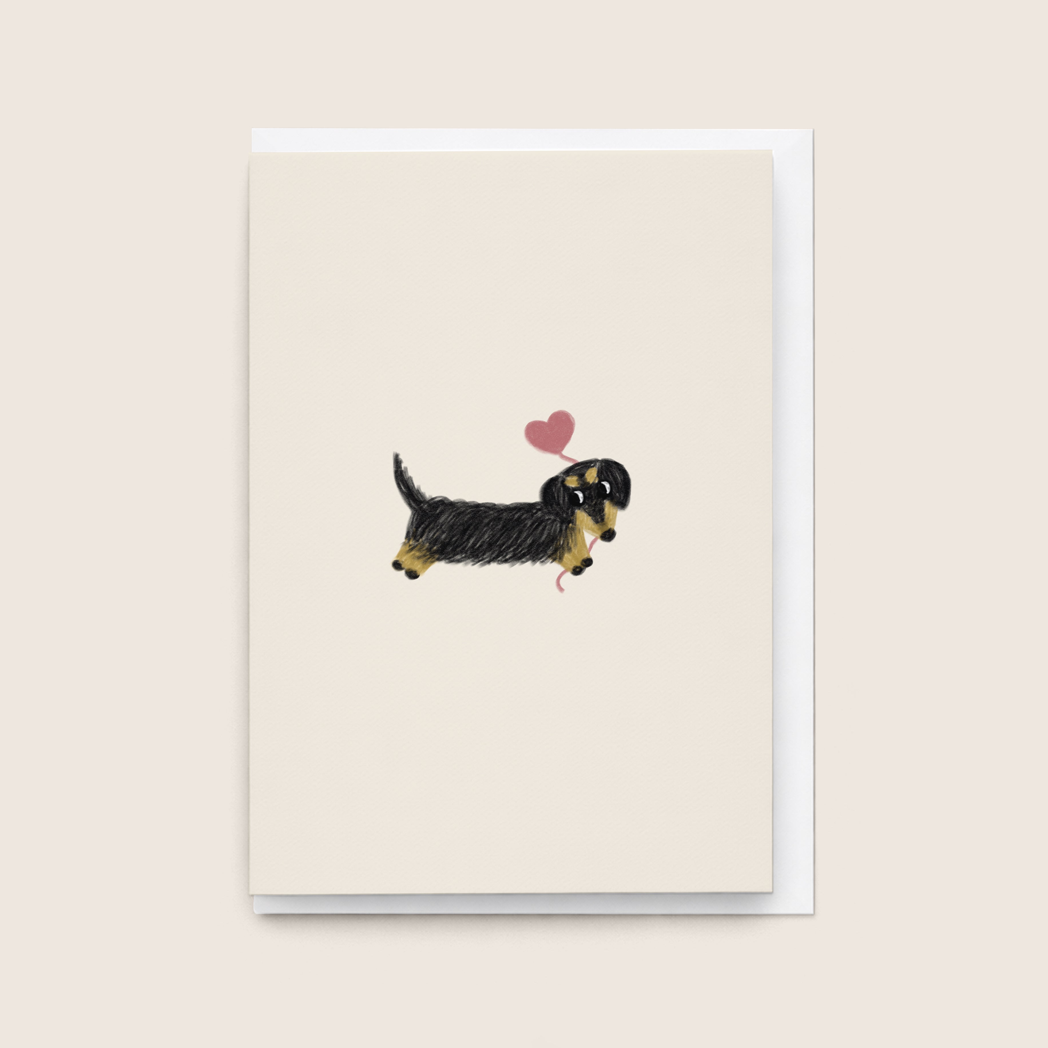 “Puppy Love” Greeting Card - Black and Cream Doxie