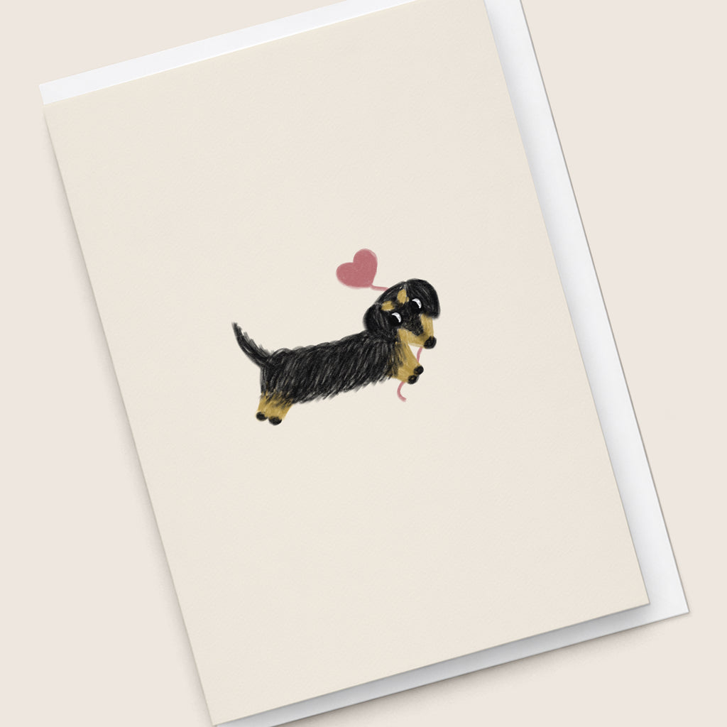 “Puppy Love” Greeting Card - Black and Cream Doxie
