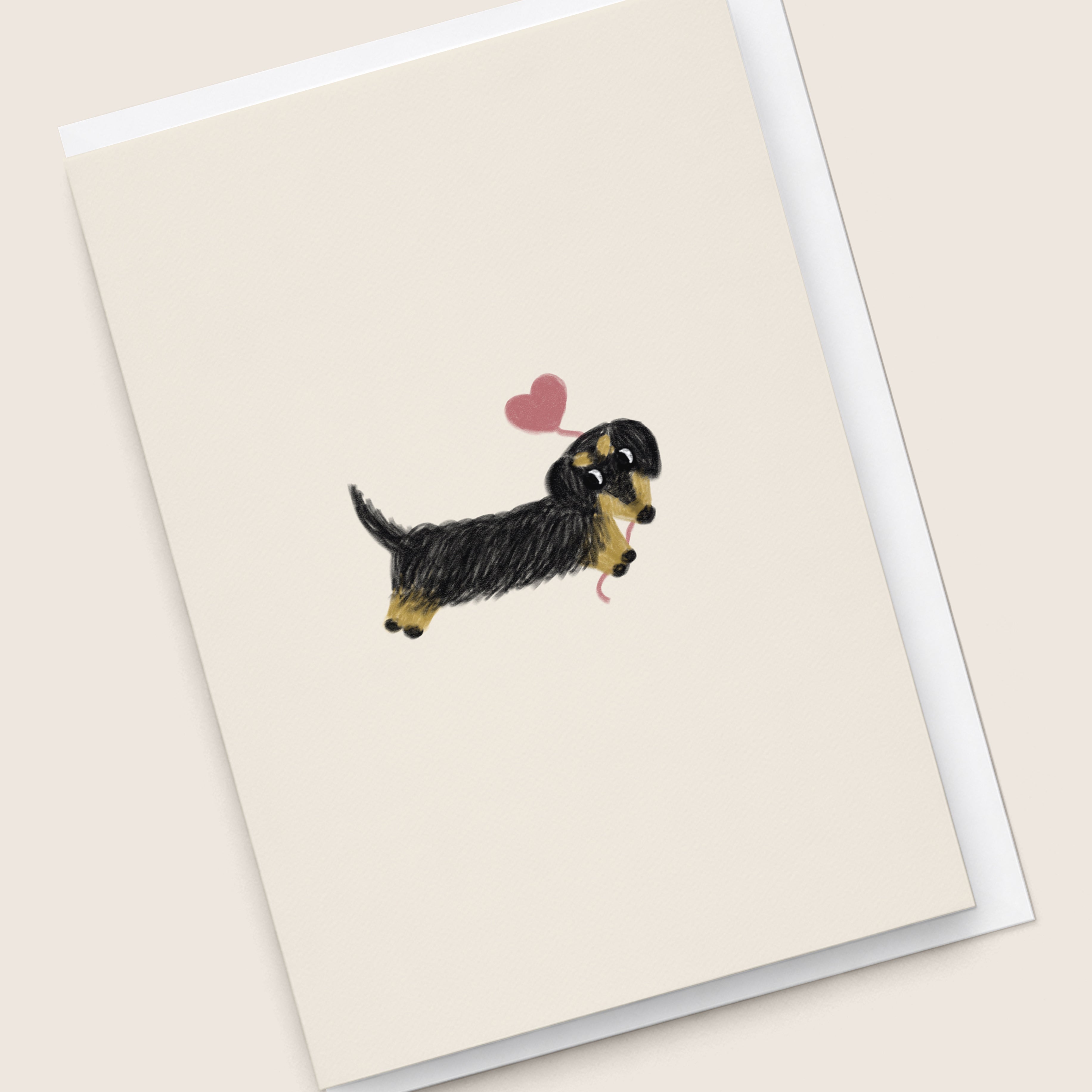 “Puppy Love” Greeting Card - Black and Cream Doxie