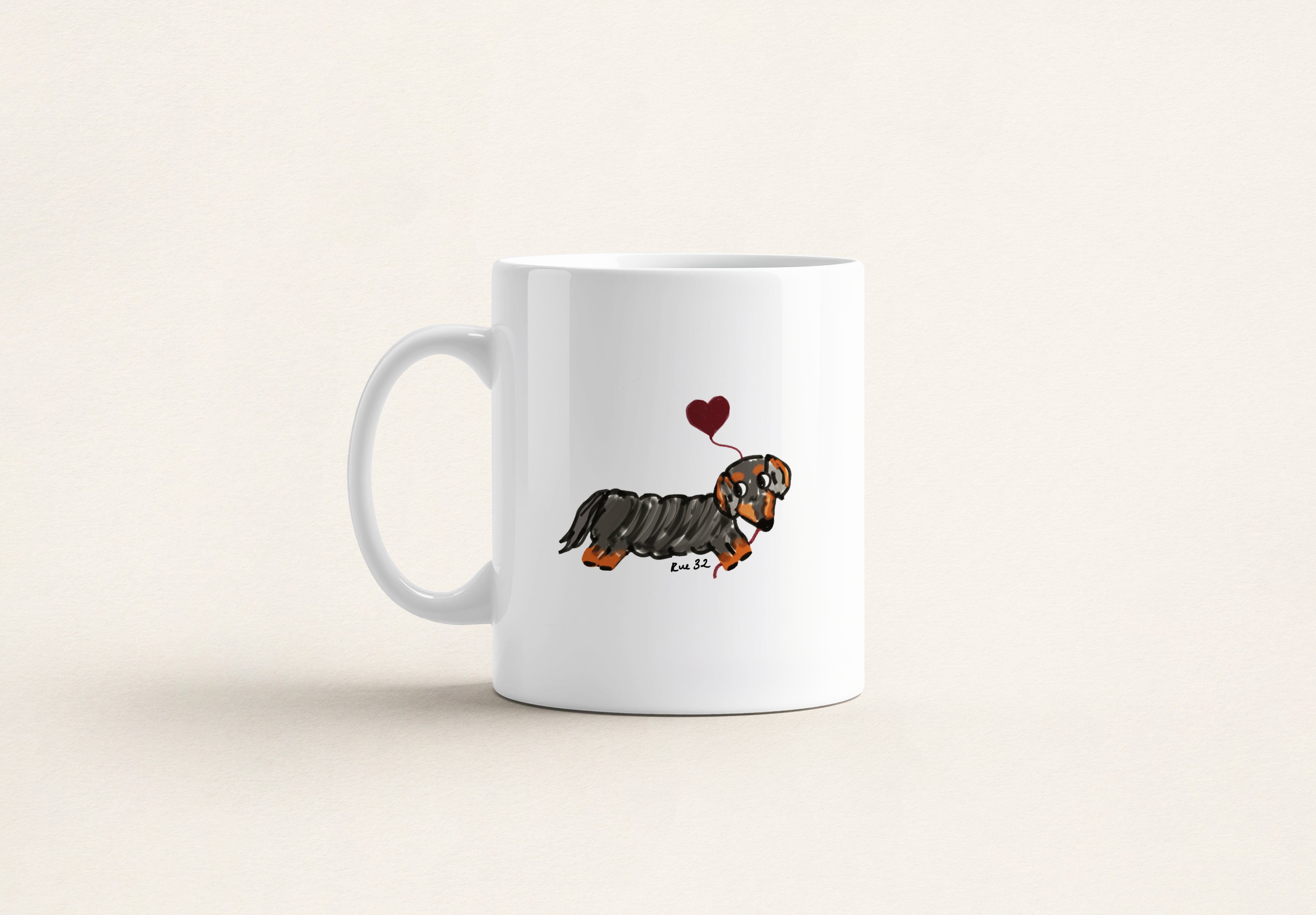 "Puppy Love” Ceramic Mug - Black and Tan Doxie