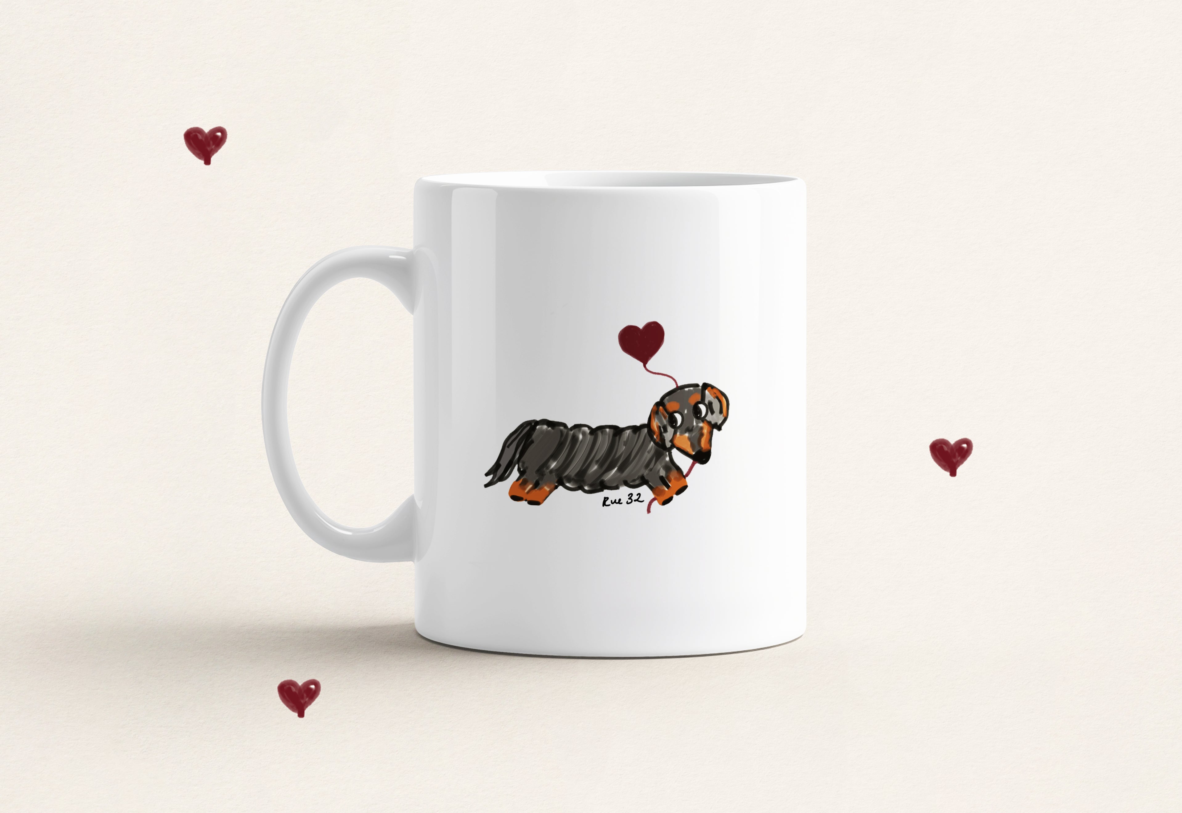 "Puppy Love” Ceramic Mug - Black and Tan Doxie